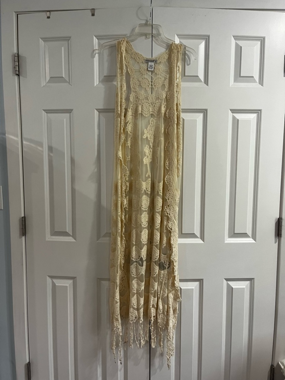 Boho Crochet Kimono Vest in Cream